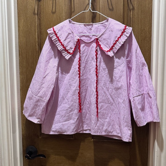Sunday Pink and Red Sailor Blouse with Vintage Charm - Picture 1 of 4